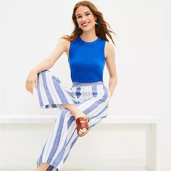 NWT Women’s Loft Fluid Wide Leg Crop Pants In Striped Linen Blend, Size XL - Picture 3 of 3